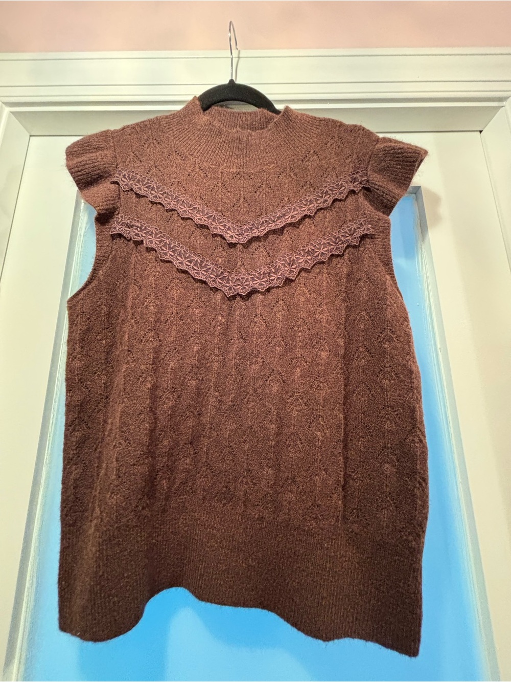 LOFT Brown Sleeveless Cable Knit Turtleneck Sweater L